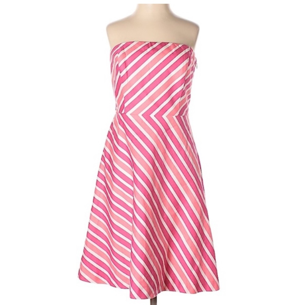 Ann Taylor pink striped strapless dress size 8